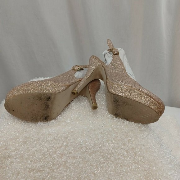 Madden Girl Sookiee Shoes Size 8.5 Gold Glitter Sling Back Platform Heels Pumps - Picture 9 of 10